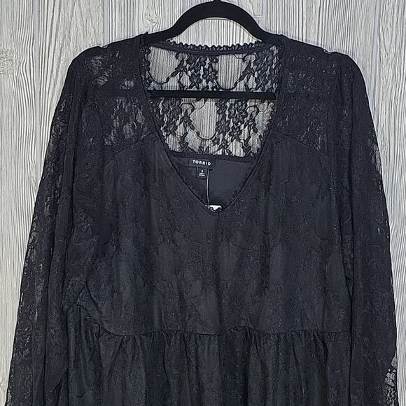 Torrid Black Lace Peasant Babydoll Top Womens Plus Size 3X NWT - Picture 2 of 10